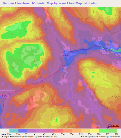 Haugen,Norway Elevation Map