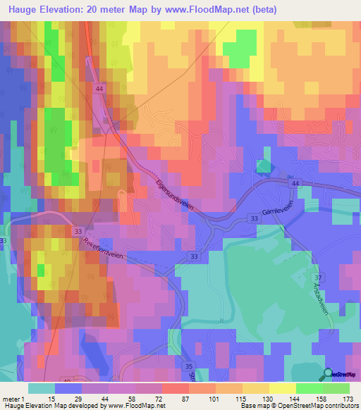 Hauge,Norway Elevation Map