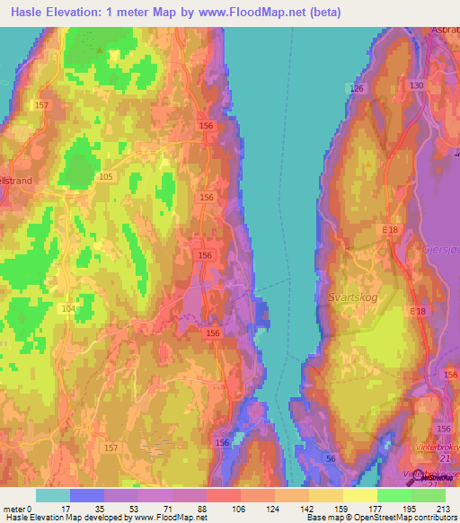 Hasle,Norway Elevation Map