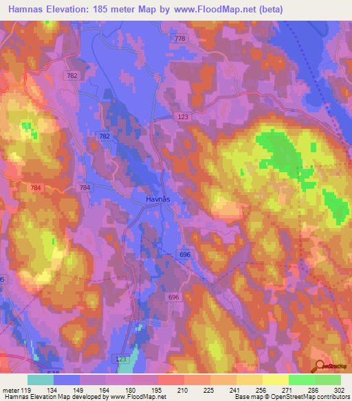 Hamnas,Norway Elevation Map