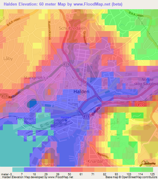 Halden,Norway Elevation Map