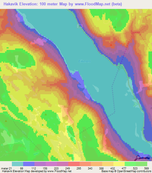 Hakavik,Norway Elevation Map