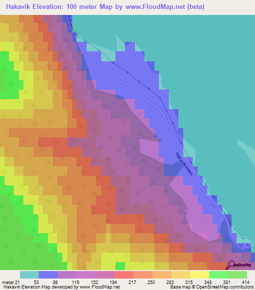 Hakavik,Norway Elevation Map