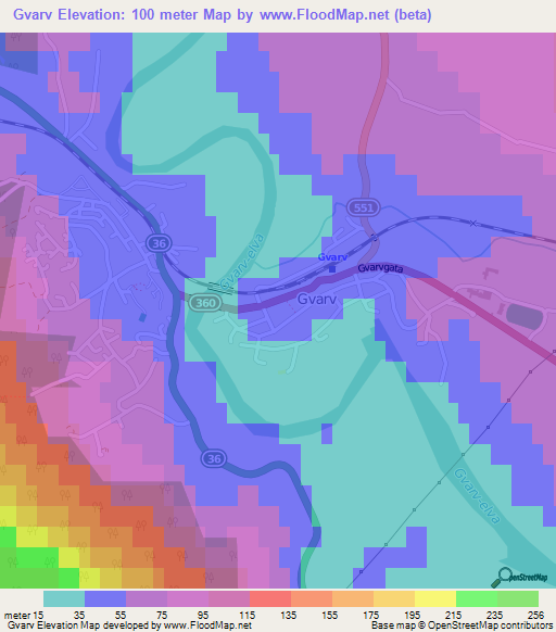 Gvarv,Norway Elevation Map