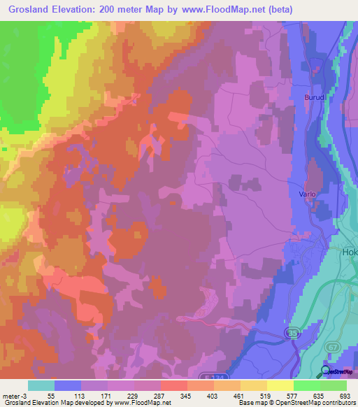 Grosland,Norway Elevation Map