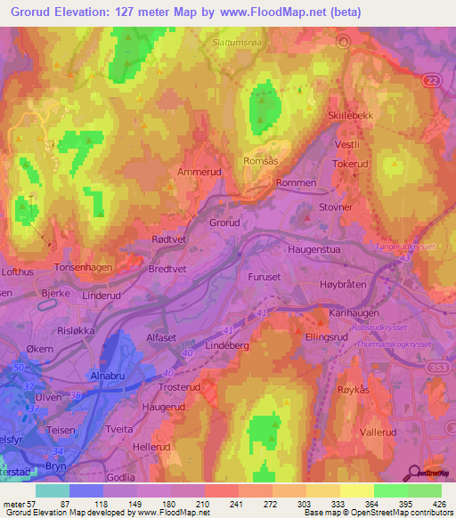 Grorud,Norway Elevation Map