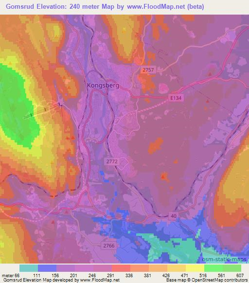 Gomsrud,Norway Elevation Map