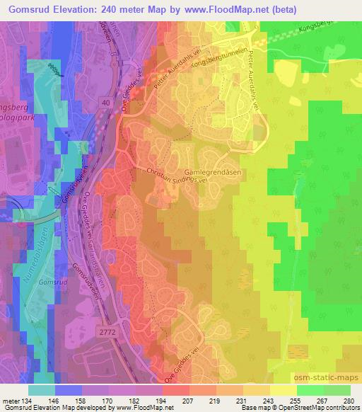 Gomsrud,Norway Elevation Map