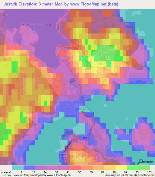 Justvik,Norway Elevation Map