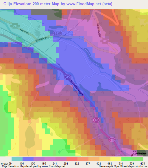 Gilja,Norway Elevation Map