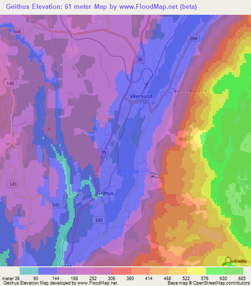 Geithus,Norway Elevation Map