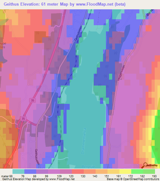 Geithus,Norway Elevation Map