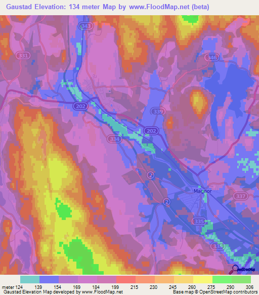 Gaustad,Norway Elevation Map