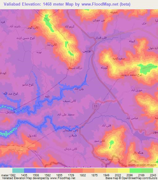Valiabad,Iran Elevation Map