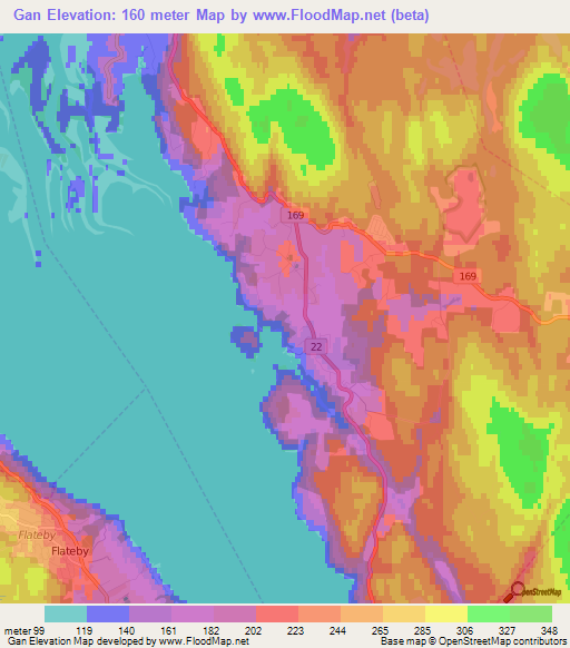 Gan,Norway Elevation Map