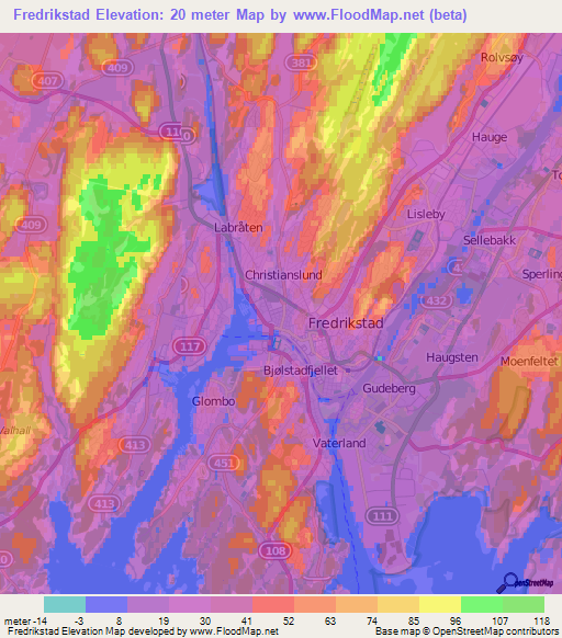 Fredrikstad,Norway Elevation Map