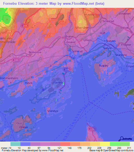 Fornebu,Norway Elevation Map