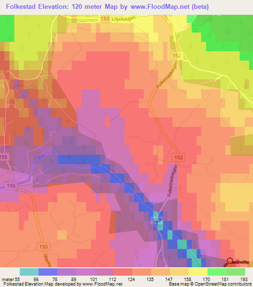 Folkestad,Norway Elevation Map