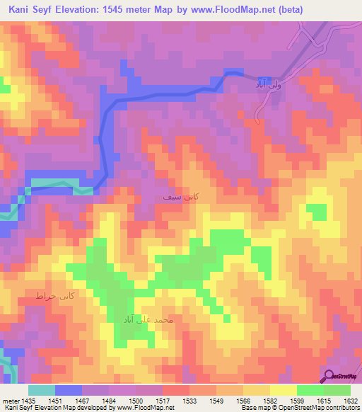 Kani Seyf,Iran Elevation Map