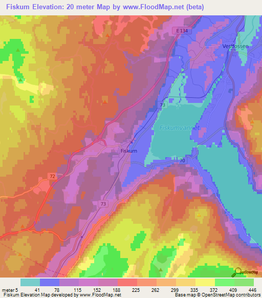 Fiskum,Norway Elevation Map