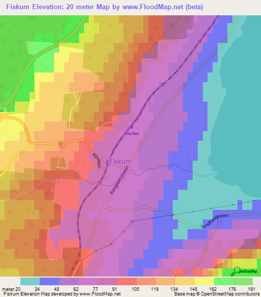 Fiskum,Norway Elevation Map