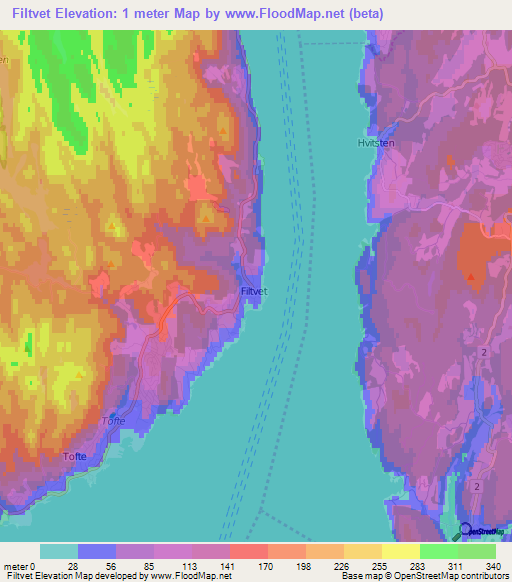 Filtvet,Norway Elevation Map