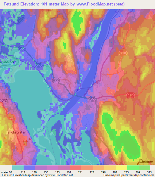 Fetsund,Norway Elevation Map