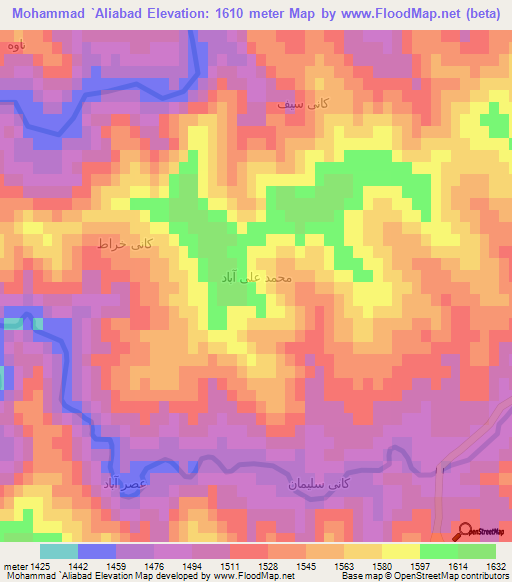 Mohammad `Aliabad,Iran Elevation Map