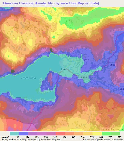 Etnesjoen,Norway Elevation Map