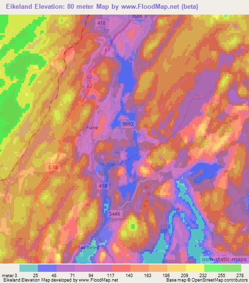 Eikeland,Norway Elevation Map
