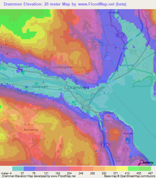 Drammen,Norway Elevation Map