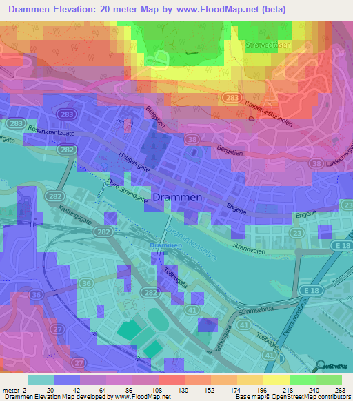 Drammen,Norway Elevation Map