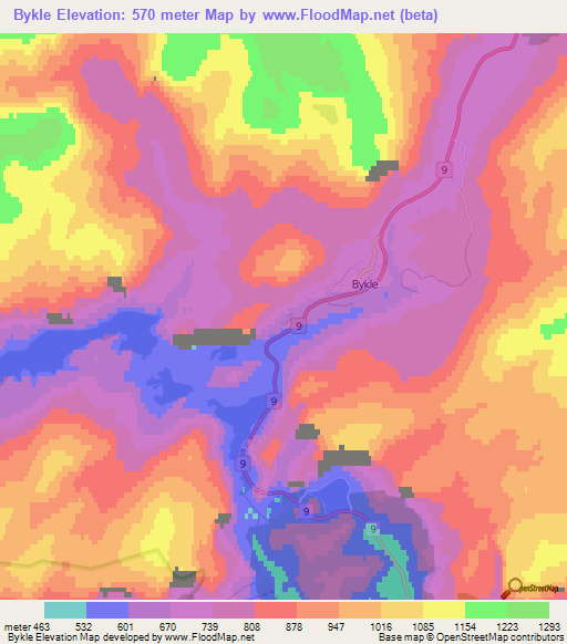 Bykle,Norway Elevation Map