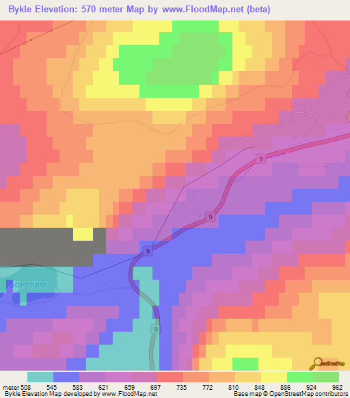 Bykle,Norway Elevation Map