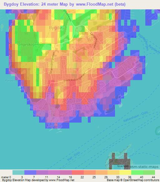 Bygdoy,Norway Elevation Map