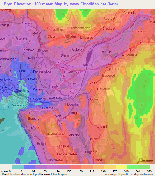 Bryn,Norway Elevation Map