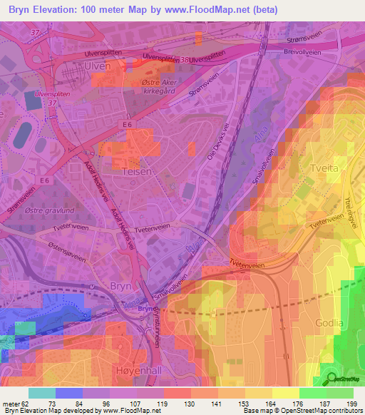 Bryn,Norway Elevation Map