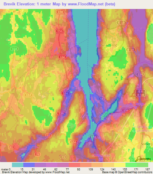 Brevik,Norway Elevation Map