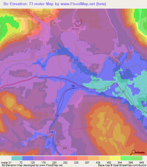 Bo,Norway Elevation Map