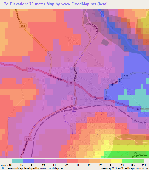 Bo,Norway Elevation Map