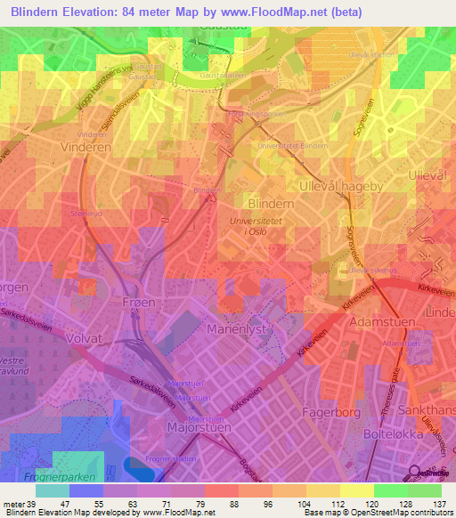 Blindern,Norway Elevation Map