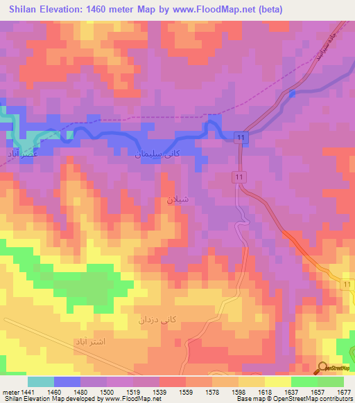 Shilan,Iran Elevation Map