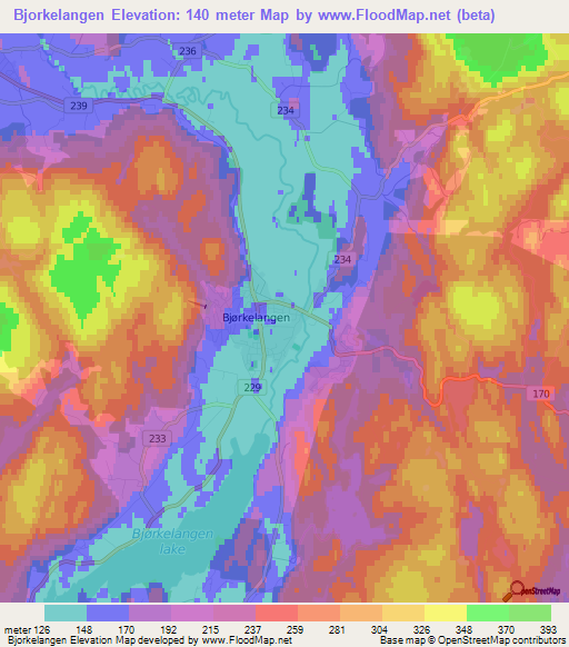 Bjorkelangen,Norway Elevation Map