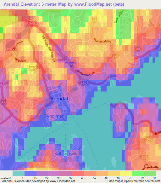 Arendal,Norway Elevation Map