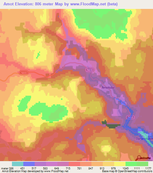 Amot,Norway Elevation Map