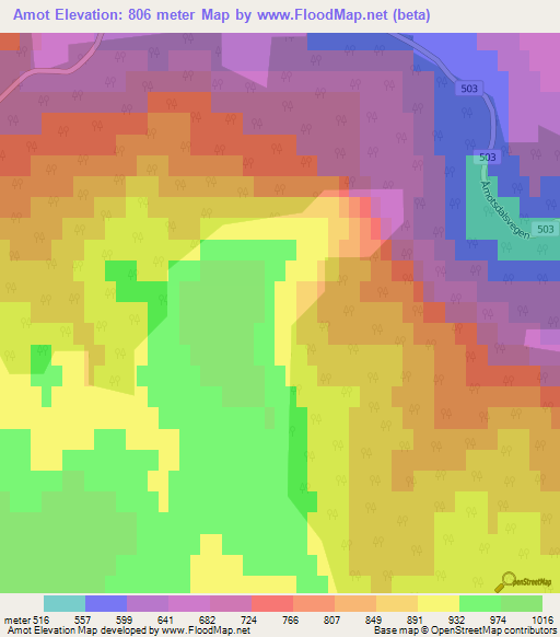 Amot,Norway Elevation Map