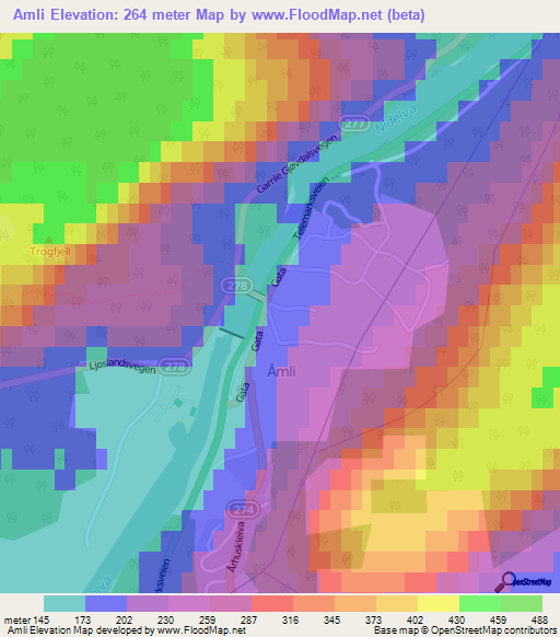 Amli,Norway Elevation Map