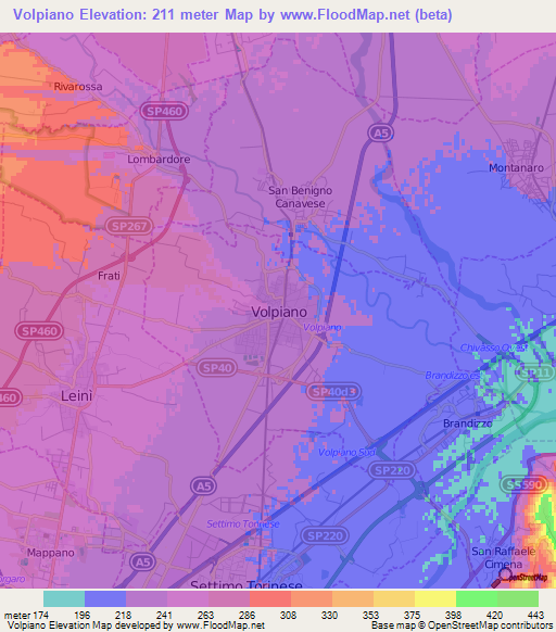 Volpiano,Italy Elevation Map