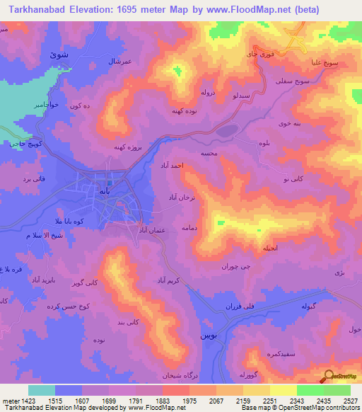 Tarkhanabad,Iran Elevation Map