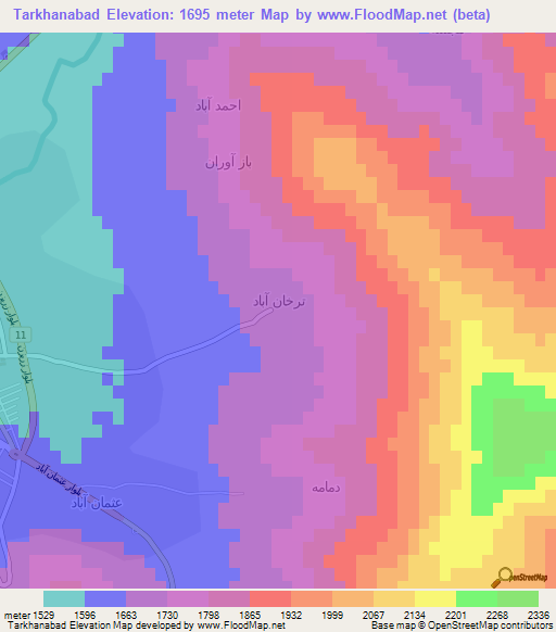 Tarkhanabad,Iran Elevation Map